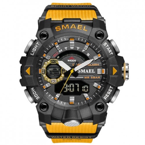 SMAEL Fashion Sport Watches Men Shock Amarillo Ocre Waterproof Wristwatch LED Alarma.