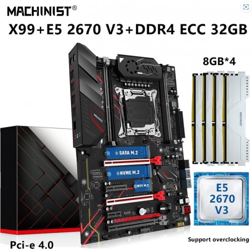 MACHINIST X99 Motherboard Set Kit Xeon E5 2670 V3 Procesador LGA 2011-3 CPU 32G=8G*4 DDR4 ECC SATA 3.0 USB MR9A PRO MAX