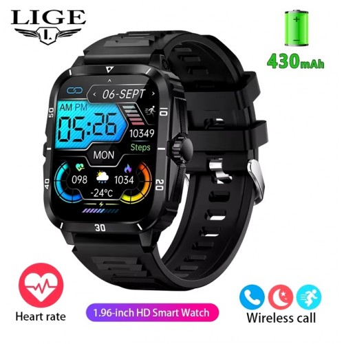 Reloj inteligente Hombres LIGE, resistente control del oxígeno en sangre, Bluetooth, llamadas,  1,96 pulgadas