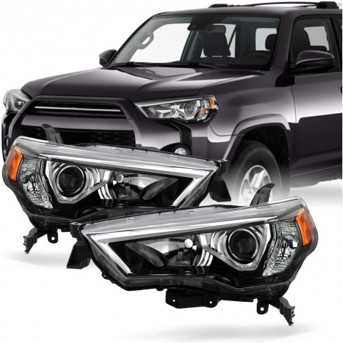 Conjunto de faros delanteros Toyota 4Runner 2014-2023 de proyector estilo fábrica - Carcasa Cromada