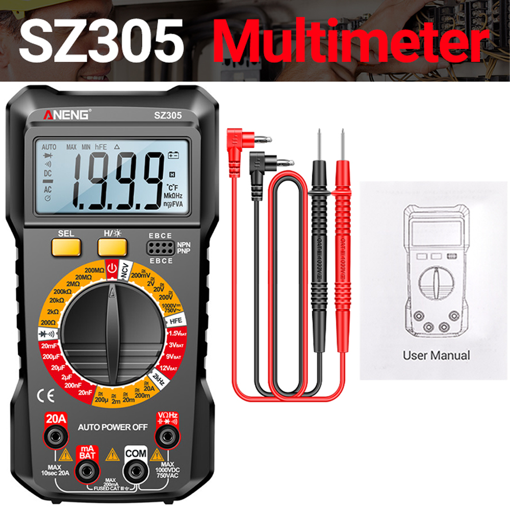 Multímetro SZ305 ANENG, probadores de condensadores profesionales,  voltímetro inteligente de CA/CC, resistencia de corriente