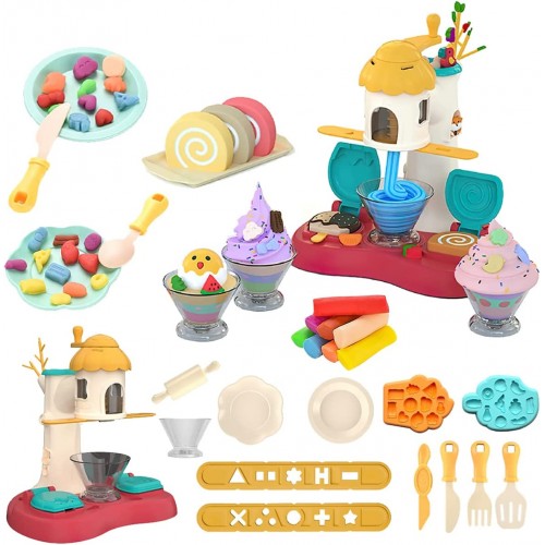 Heladería Juego de 26 piezas de masa de color para hacer helados, máquina de masa de color con herramientas de masa para niñas y niños