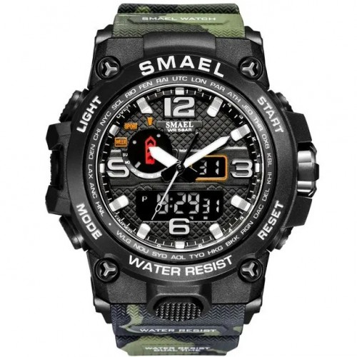SMAEL- Reloj deportivo de cuarzo para hombre, cronógrafo militar con alarma, doble pantalla, resistente al agua hasta 50M, 1545D,