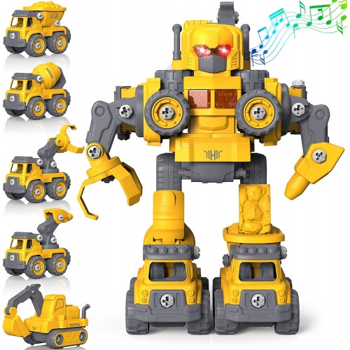 Juguetes robot 5 en 1 para niños, STEM para niños,  transformers de robot con 5 camiones.