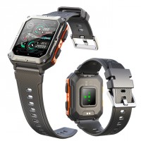 Relojes inteligentes táctico, C20 Pro 5ATM, Resistente al agua , de grado militar, Negro con Naranja para teléfonos Android y iPhone