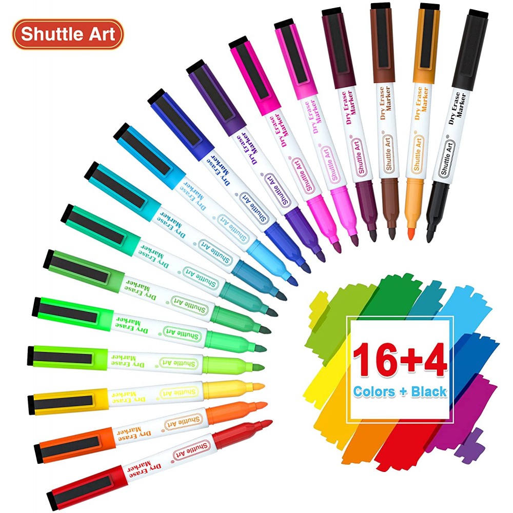 Rotuladores de borrado en seco Shuttle Art, 15 colores, rotuladores para  pizarra blanca, con goma de borrar, rotuladores de punta fina con borrado  en