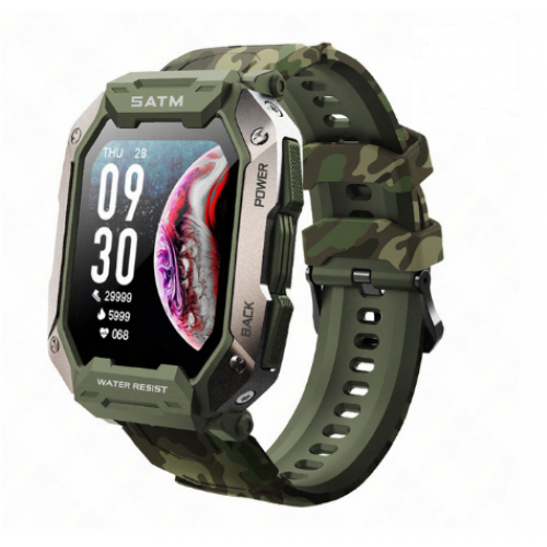 Relojes inteligentes táctico, 328.1 ft, impermeable, resistente, de grado militar, camuflaje verde para teléfonos Android y iPhone