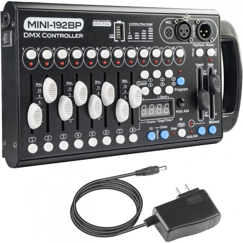 Batería incorporada, portátil, consola DMX512, controlador de iluminación programable de 192 canales DJ 240 escenas
