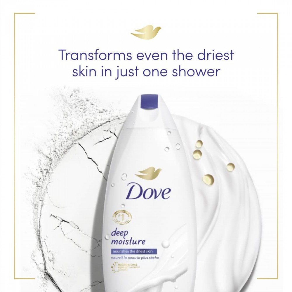 Dove - Gel suave de baño para piel seca, humectación profunda, 650ml