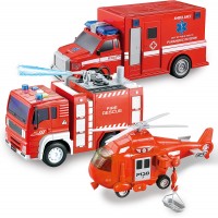 Joyin Juguetes 3 en 1 para camiones de bomberos, juego de coche de rescate de incendios con luz y sonido
