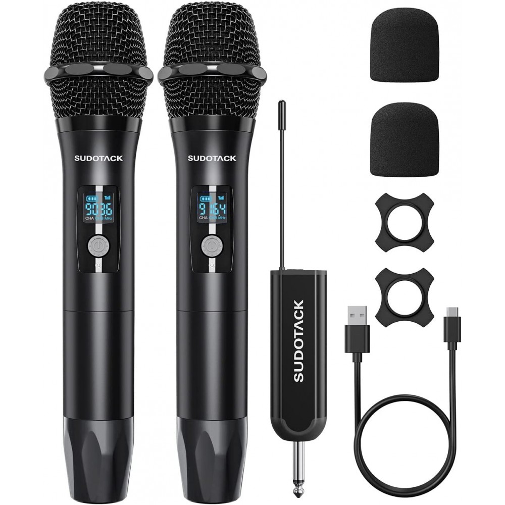 5 CORE Sistema de micrófono inalámbrico profesional dual con funda, fácil  portabilidad, rango de 200 pies, 2 micrófonos inalámbricos dinámicos de  mano