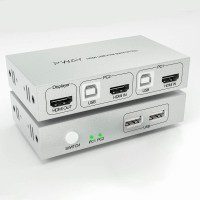 AAO 2 puertos HDMI KVM Switch 2x1, UHD 4 K  30 Hz, alimentado por USB,  plateado, con 2 cables HDMI y USB