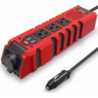 Inversor de corriente de automóvil de 150 W, convertidor de corriente continua de 12 V a 110 V CA con 3 salidas de CA, 2  puertos USB de 2.4 A