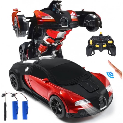 Ursulan Robot de coche a control remoto para niños, juguetes de coche para niños y niñas,  luz LED vehículo inteligente Rojo