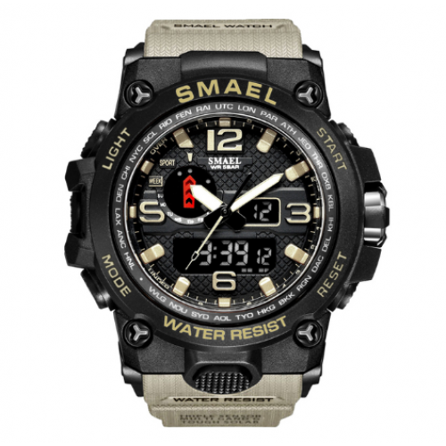 SMAEL Reloj táctico militar de pulsera para hombre, deportivo con doble movimiento de cuarzo, reloj analógico digital - Marrón Claro