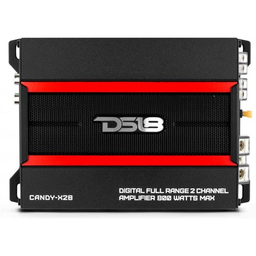DS18 CANDY-X2B - Amplificador en negro - Clase D, 2 canales, 800 vatios máximo, digital, 2 - 4 ohmios - No sacrifiques espacio para la alimentación