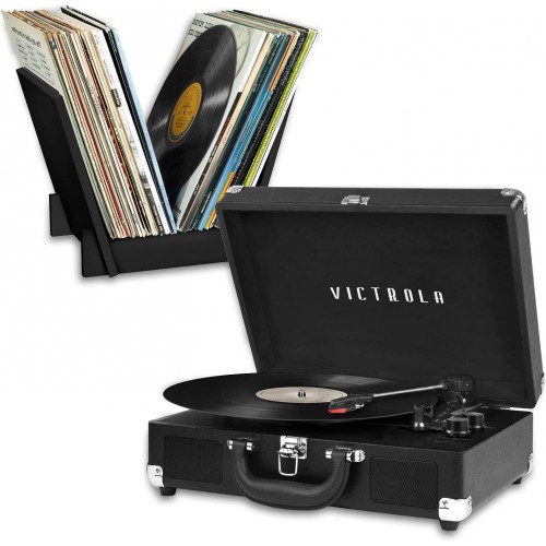 Victrola Journey - Reproductor de discos vinilo de maleta Bluetooth con soporte de grabación a juego