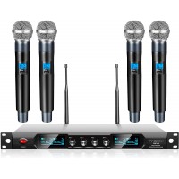 Innopow Sistema de micrófono inalámbrico de 4 canales, micrófono inalámbrico de metal UHF, 4 micrófonos de mano.