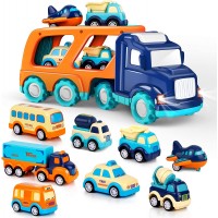 Paquete de 9 juguetes de coches para niños y niñas de 2, 3, 4, 5 años, regalo, camión de transporte grande con 8 pequeños