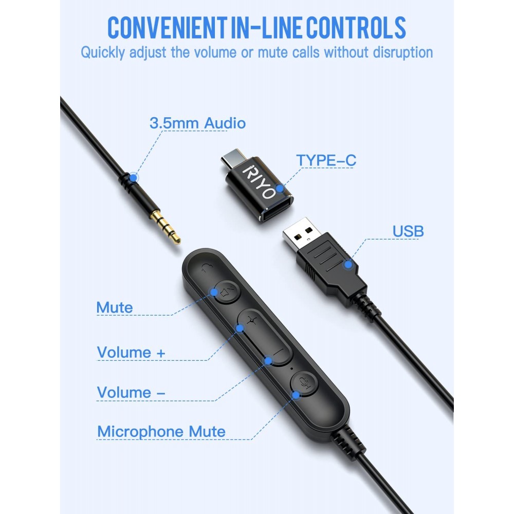 RIYO Auriculares USB con micrófono giratorio con controles en