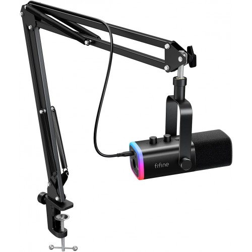 FIFINE Micrófono Dinámico RGB USB/XLR para Gaming y Streaming