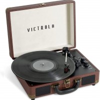 Victrola Journey - Reproductor de discos vinilo de maleta Bluetooth, marrón...