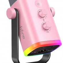 FIFINE Micrófono Dinámico USB/XLR RGB para Gaming y Streaming (Rosado)